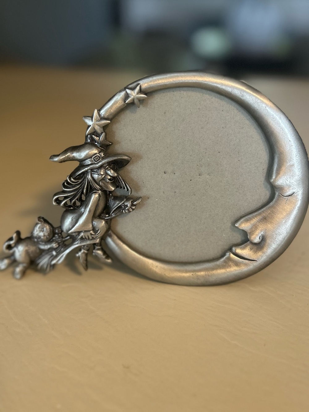 Silver Witch and Cat Moon Frame Accent - Decorative Picture Frame